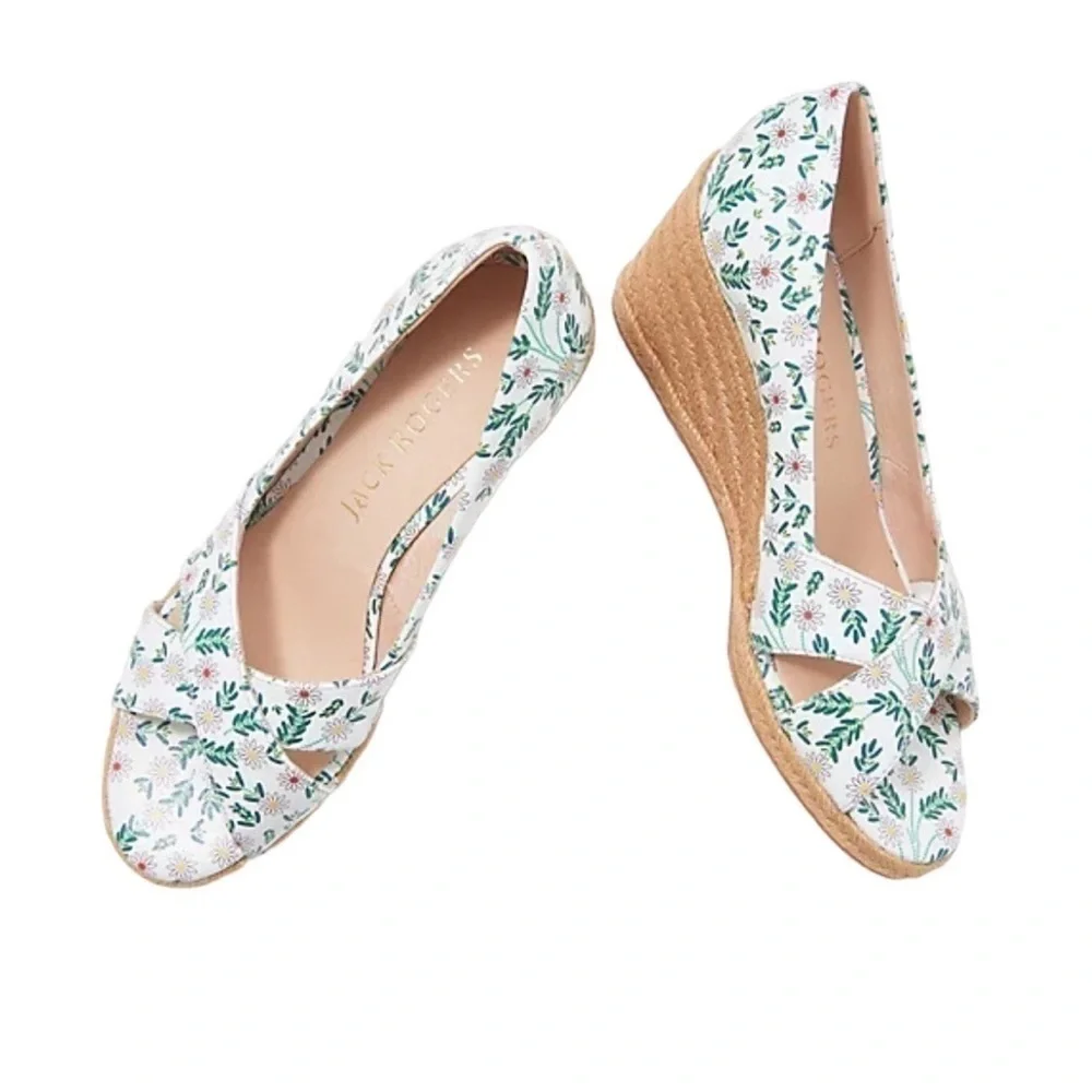 Jack Rogers Criss-Cross Wedge Espadrilles - Palmer  White Daisy, New with Box